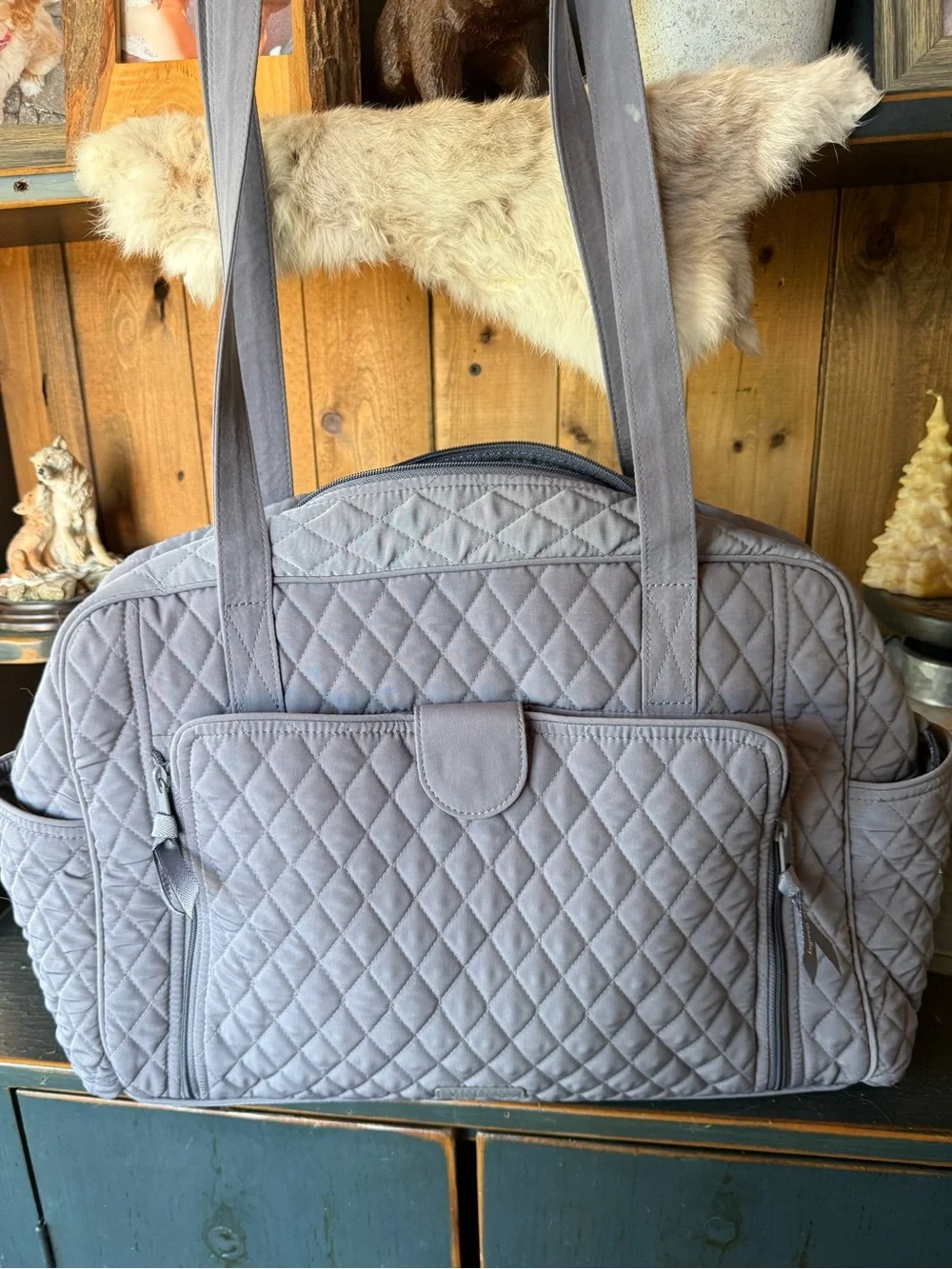 Vera Bradley Stroll Around Shoulder Baby Diaper Bag Microfiber Carbon Grey